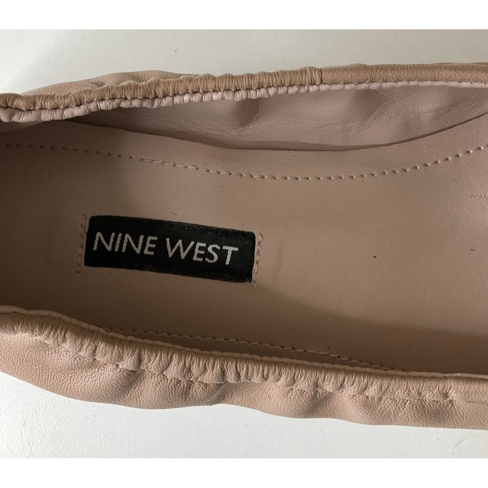 Nine West Leather Slip On Greige Ballerina Preppy Round Toe Flats Cottagecore 7M - Picture 6 of 9